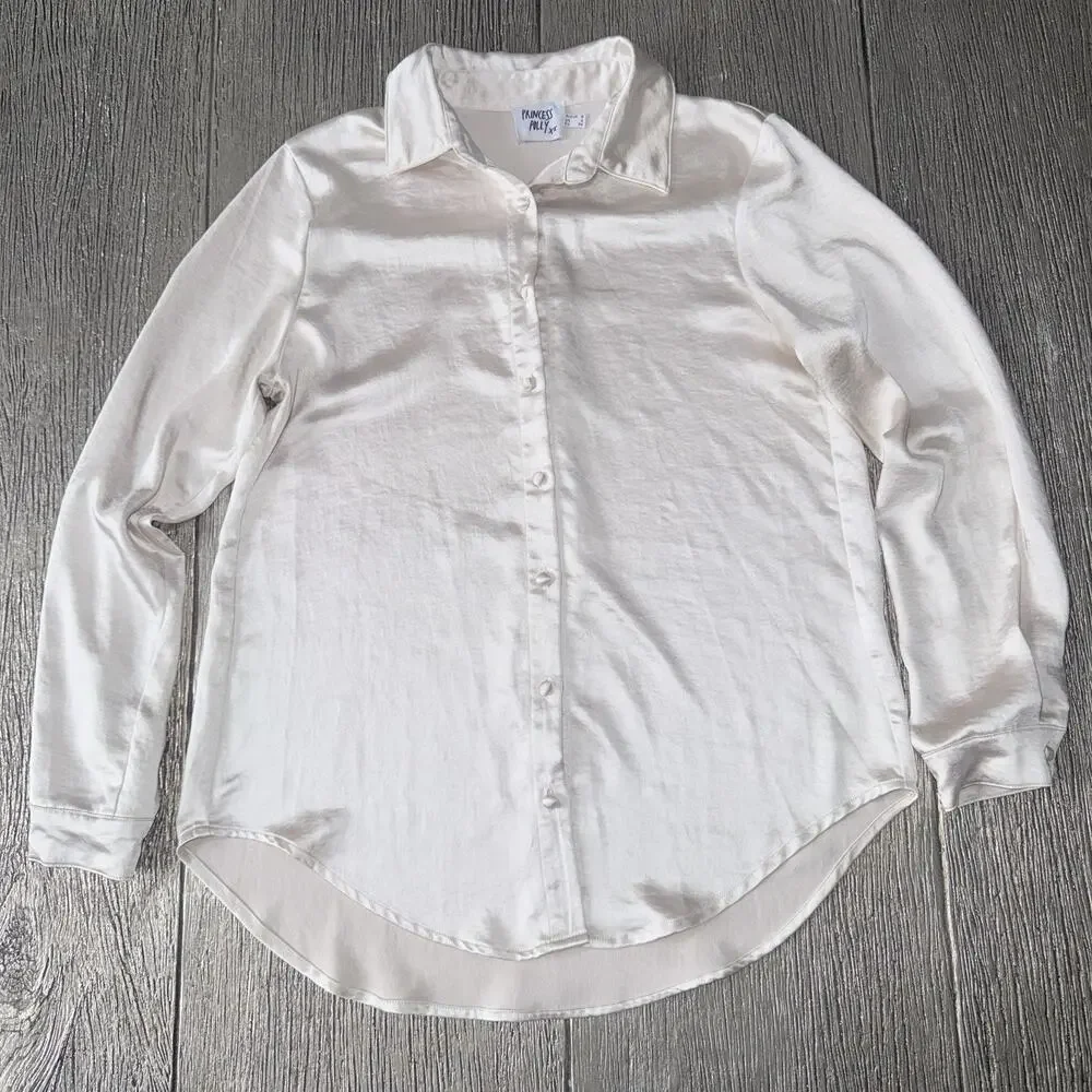 PRINCESS POLLY Vintage Vibes Shirt Champagne Size 4 - Picture 5 of 10